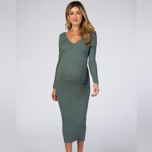 Pinkblush v neck Long Sleeve Fitted Maternity Maxi Dress